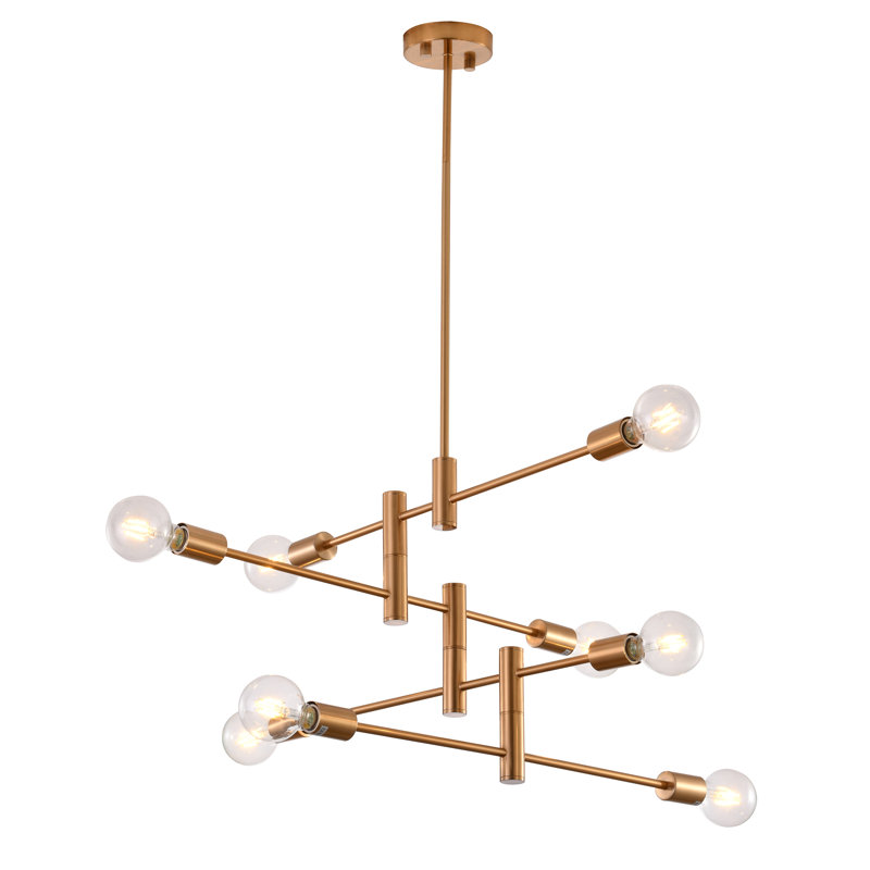 Modern 8 Light Brass Linear Arm Chandelier