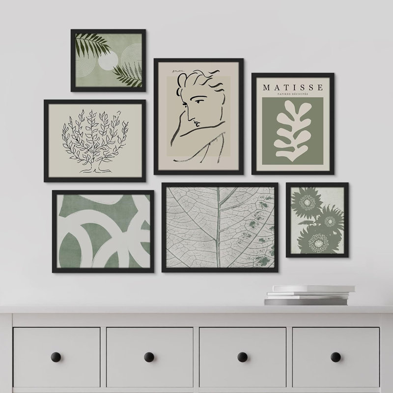 " Collage Matisse Style Faces Plant Variety " 7 - Pieces, Black Framed