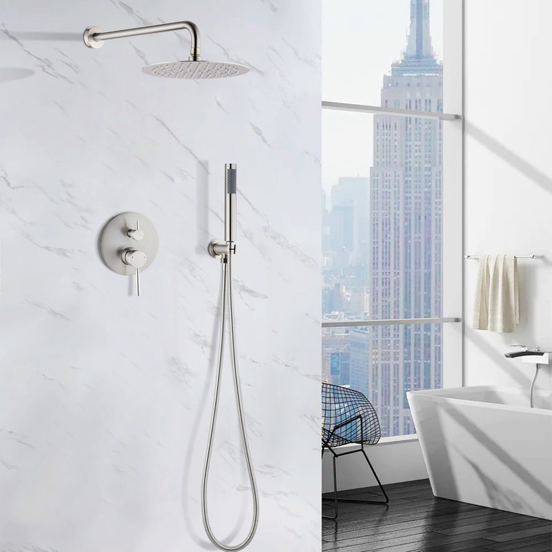 Thermostatic Complete Shower System with Rough in-Valve, Brushed Nickel