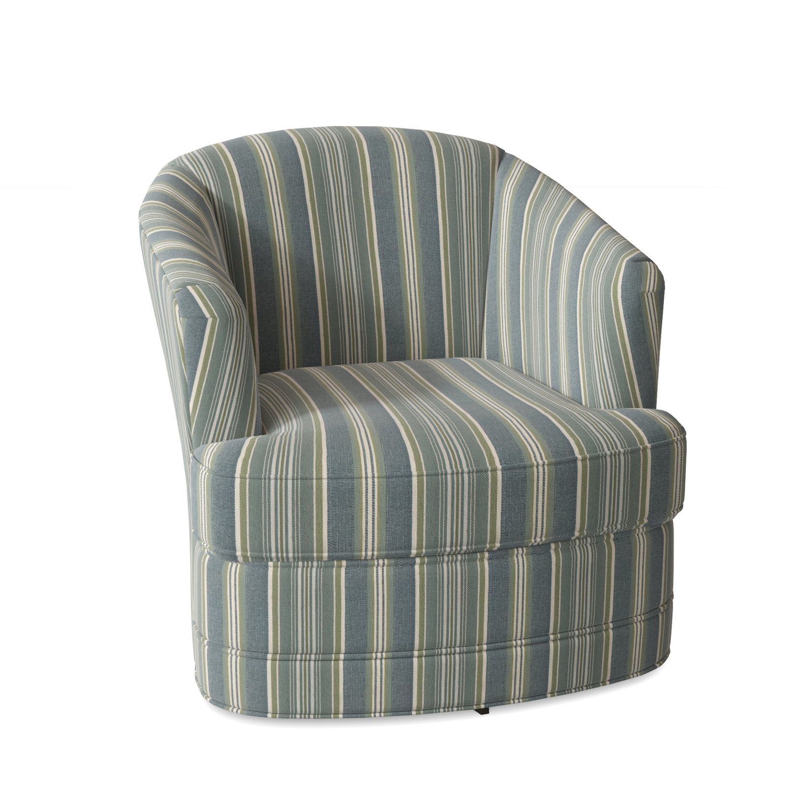 Magdaline Greyson 29" Wide Swivel Barrel Chair, Green and Blue Stripe; 0252-54