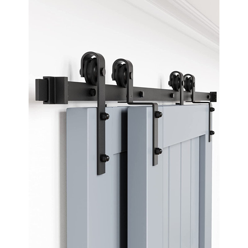 Matte Black Single Bypass Barn Door Hardware Kit