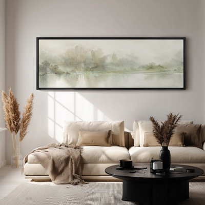Large Framed Canvas Wall Art - Misty Mountain Lake Landscape Decor - 60"x20", 60"x30"