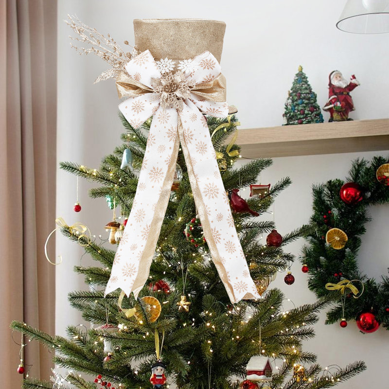 Couvre-arbre de Noël beige à paillettes - Élégante décoration de Noël scintillante avec une branche d'épinette décorative