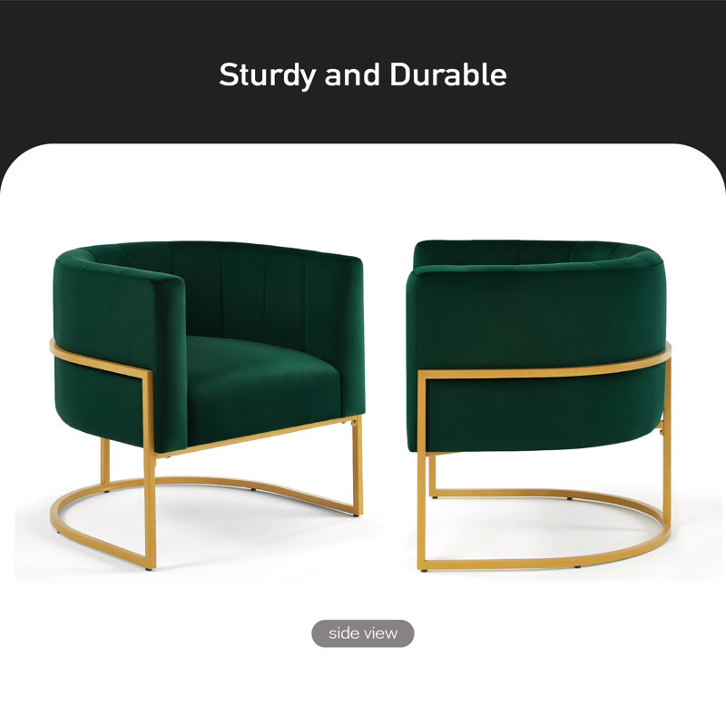 Fauteuil demi-tonneau en velours 28,25 po Vanjo, Velours vert