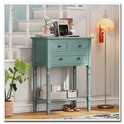 Narrow Console Table, Slim Sofa Table with Three Storage Drawers and Bottom Shelf for Living Room, Easy Assembly