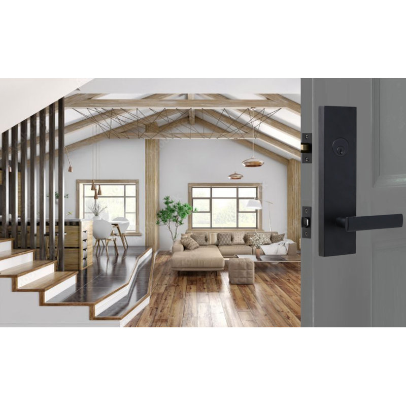 Matte Black Modern Single Cylinder Entry Lever Set