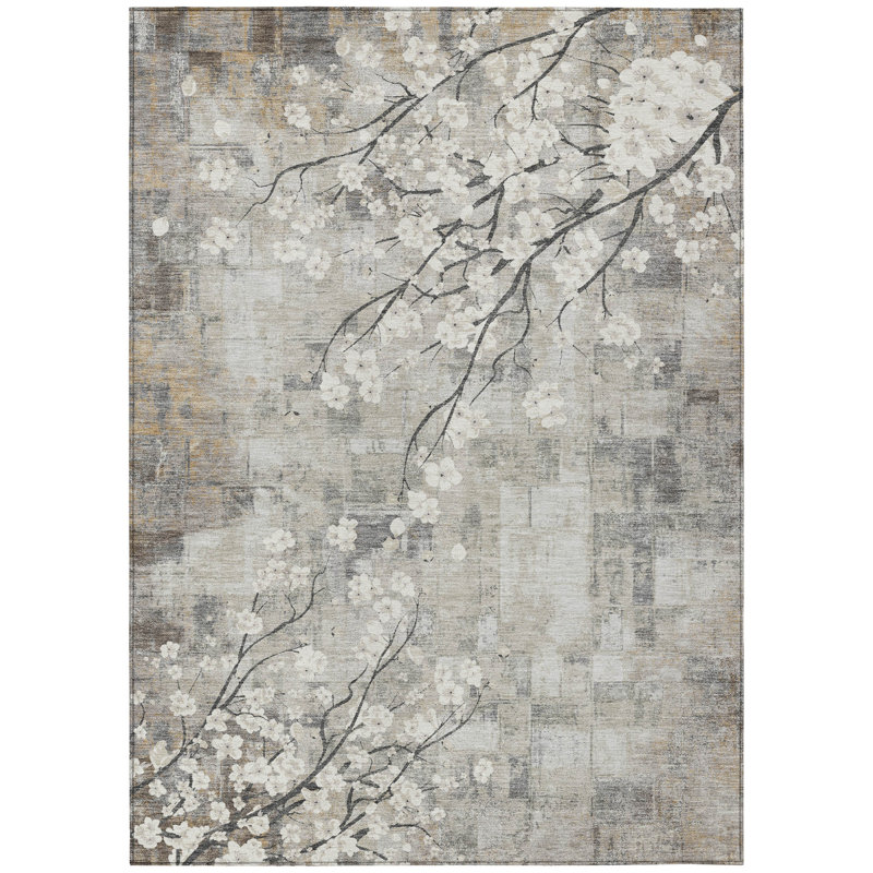 Machine Washable Indoor/Outdoor Boruta ACN2248 Floral Rug, Rectangle 10' x 14'