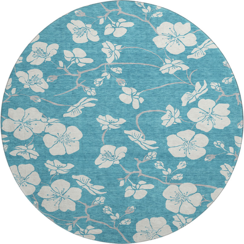 Premium Machine Washable Birchview AMF1032 Floral Rug, Round 8'