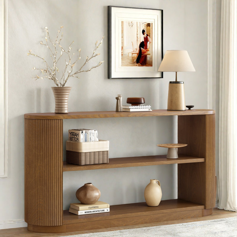 Console avec tablette ouverte et grain de bois élégant, Brun