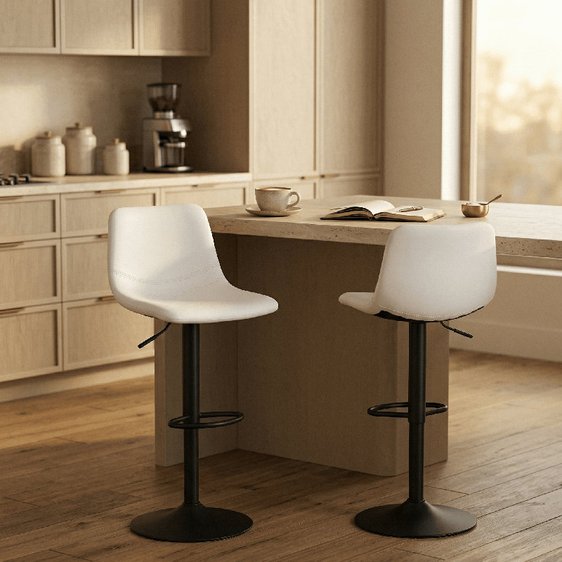 Tabouret de bar pivotant Maximilian, Blanc, Ensemble de 2