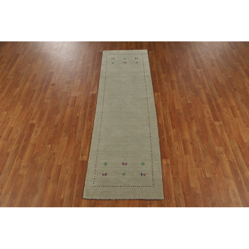 Handmade Wool Gabbeh Style Indian Runner Rug 3x8