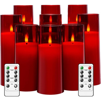 Flickering Flameless Candles Battery Operated With Remote And 2/4/6/8 H Timer Plexiglass Led Pillar Candles Pack Of 9 (D2.2"Xh 5"6"7")With Realistic Moving Wick Candles For Home Decor(Ivory)