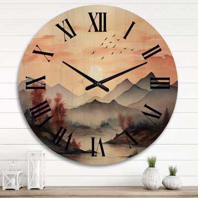 Africa Serengeti Sunset II - Landscapes Oversized Wood Wall Clock