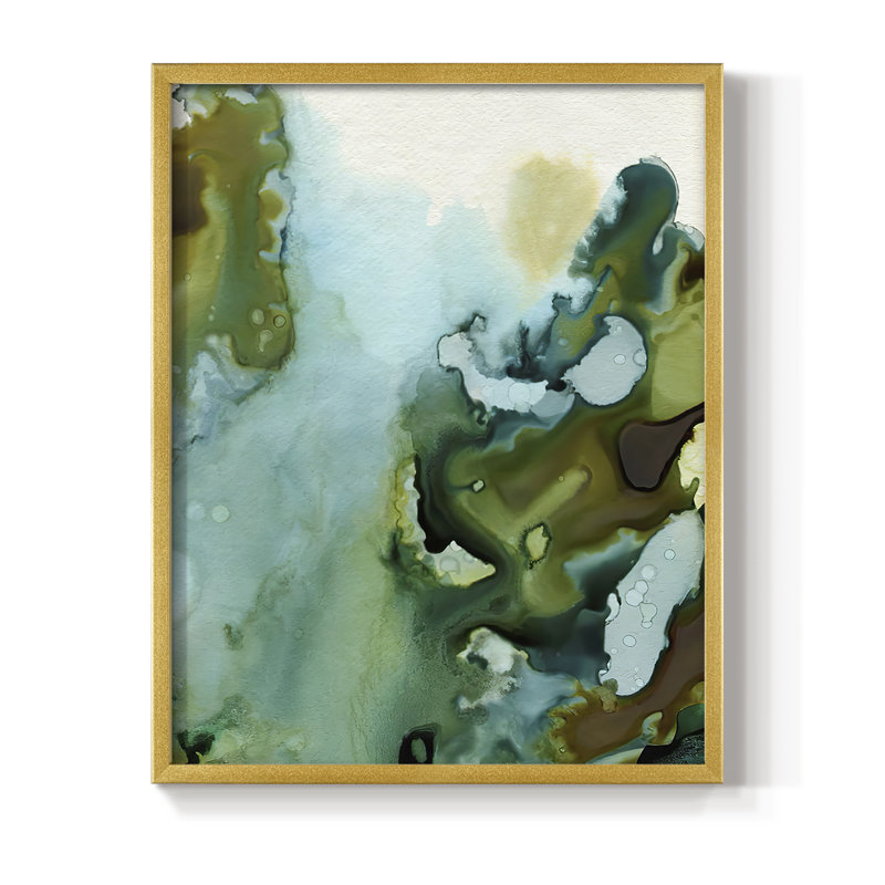 «Water and Earth I», reproduction encadrée - bois massif, Or, H 10 po x l 8 po
