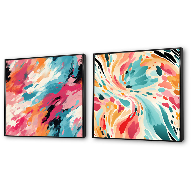 Dainel - Ensemble de 2 reproductions d'art abstrait, H 30 po x l 61 po x P 1 po, Cadre noir