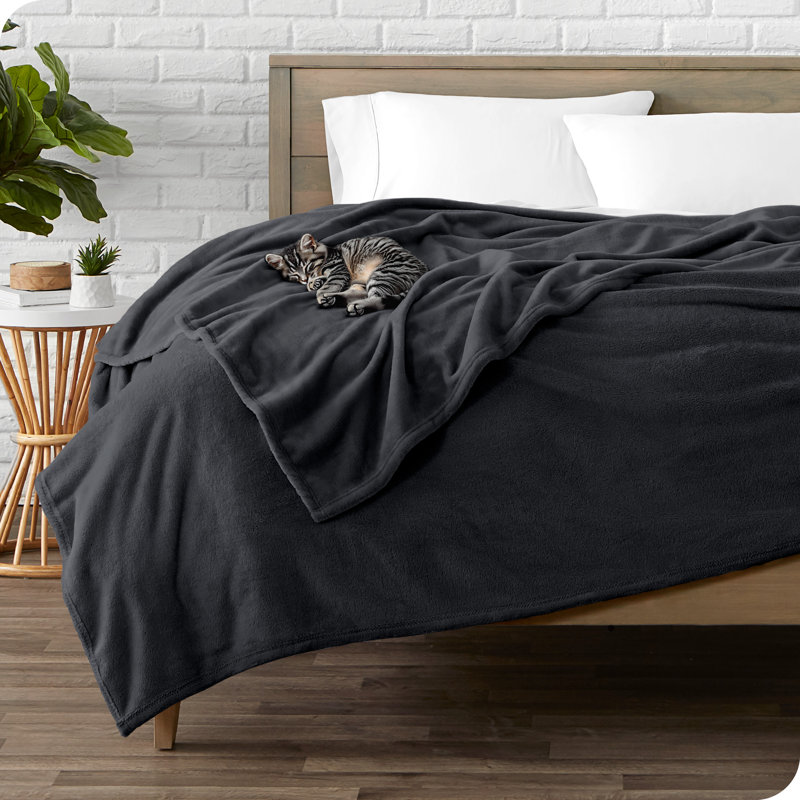 Black Microplush Fleece Reversible Throw Blanket