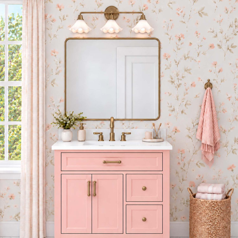Meuble-lavabo 2 lumières Demetra, Laiton naturel, 3 lumières