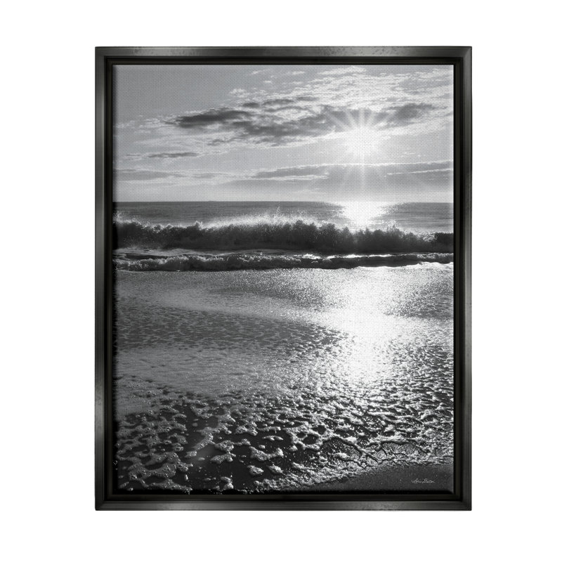 Art mural sur toile flottant avec reflet en mousse Shiant Sun Beach par Lori Deiter, Cadre flottant noir de jais