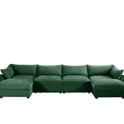 Chenille L-Shaped 4 Seat With Movable , Wraparound Cushions, Crescent , And Pull-Out Storage For Interior Seater , Hidden In Footrest