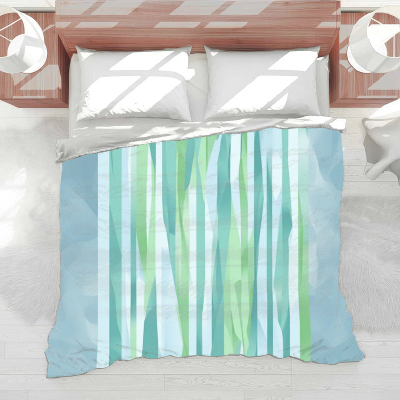 Abstract Green Brown Lines Comforter, King, Light Blue Light Green