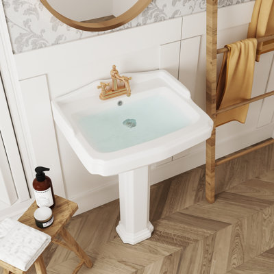 Dynasty 35.5" Tall Rectangular Vitreous China Pedestal Bathroom Sink with Overflow