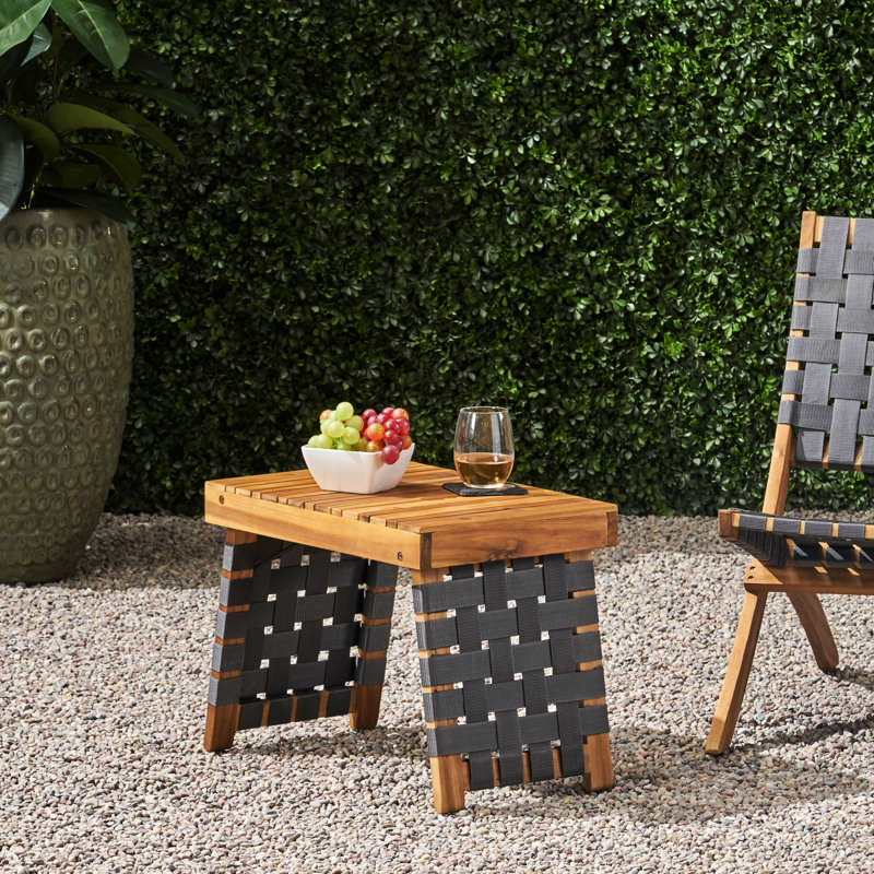 Table d'appoint pliable en bois avec sangle d'eau et attrait tissé, noir et brun, P 19,72 po x l 13,36 po H 16 po, aucun assemblage requis pour un aspect pratique immédiat Charisme, utilisation nécessaire