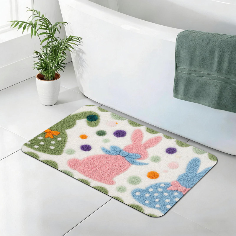 Tapis de bain lapin avec nœuds papillon, antidérapant, 20 x 32, pour salle de bain et vestibule