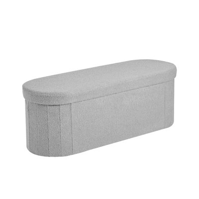 Banc de rangement ovale avec repose-pieds, banc de lit pliable en molleton Teddy, coffre pliant avec repose-pieds avec grand espace de rangement, supporte 660 lb, pour le salon, la chambre à coucher et le vestibule