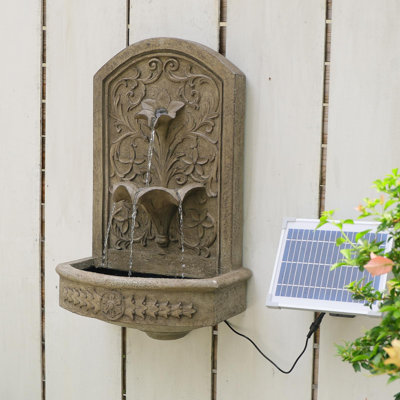 Fontaine solaire solaire avec DEL, cascade d'eau à 3 niveaux pour patio, fontaine murale suspendue en cascade