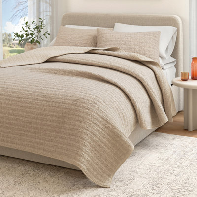 Ensemble de courtepointe et couvre-oreiller 100% coton délavé en nid d'abeille gaufré