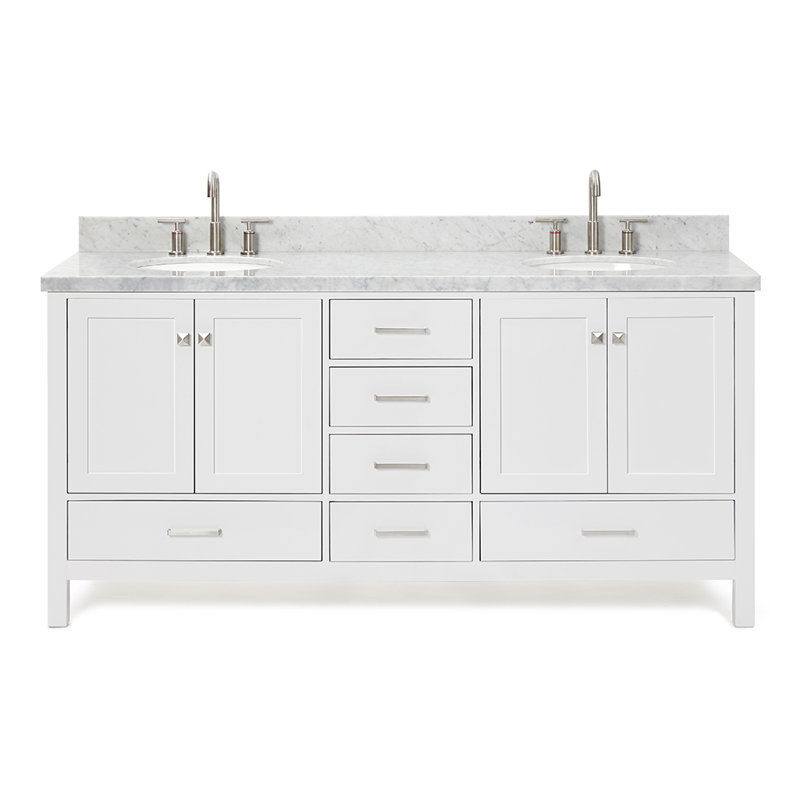 Cambridge 73'' Double Bathroom Vanity with Carrara Marble Top, White