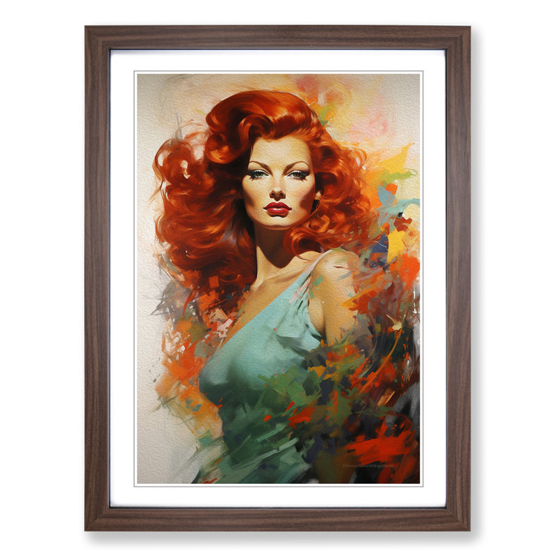 Red Headed Woman Gestural - Framed Print, Walnut, 34cm H x 25cm W x 2cm D