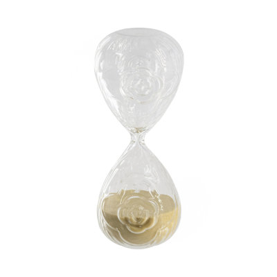 3.4X3.4X8" Decorative 30-Minute Hourglass With Clear Embossed Rose Motif And Tan Sand