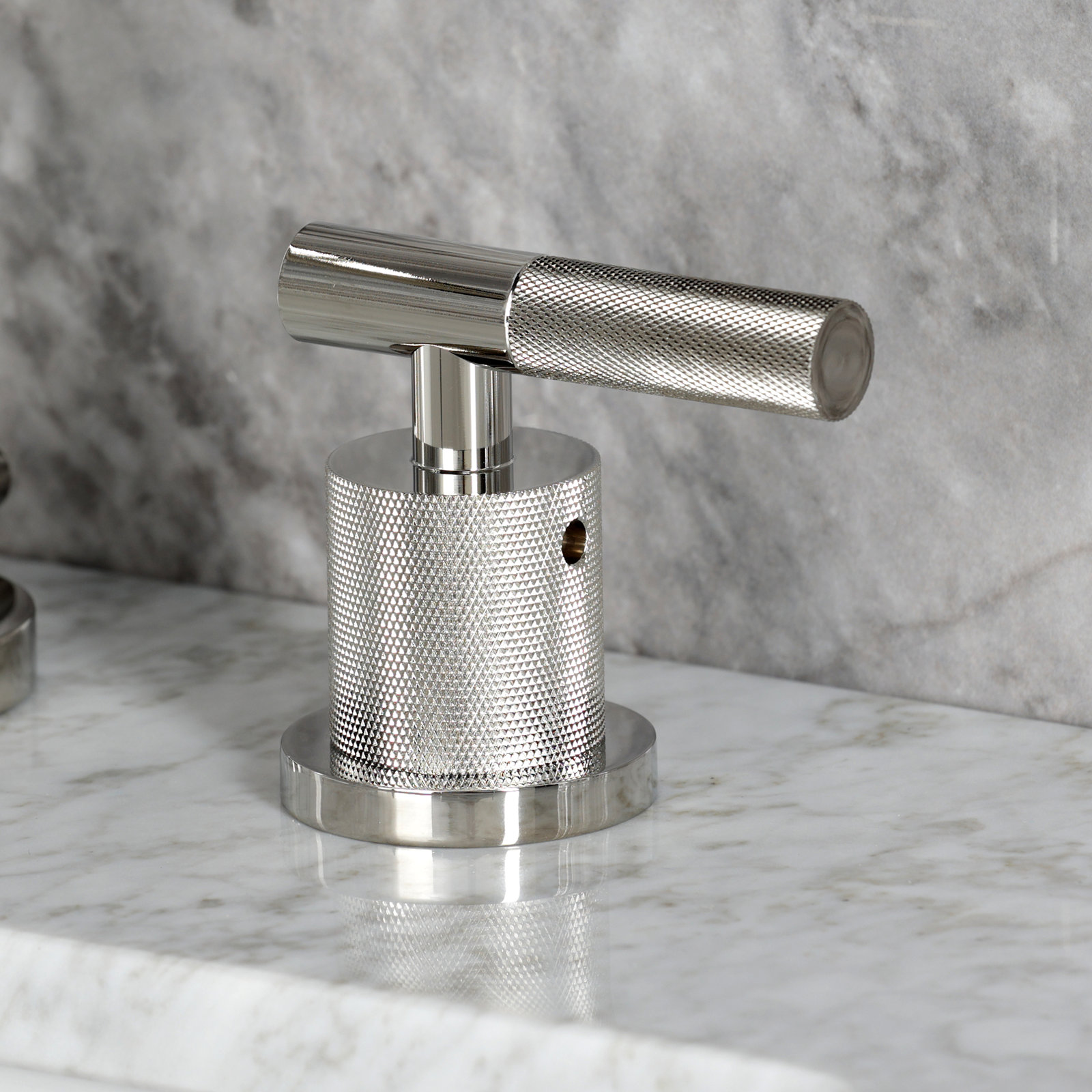Kingston Brass Convergent Two-Handle 3-Hole Deck Mount Widespread Bathroom Faucet with Knurled Handle and Brass Pop-Up Drain