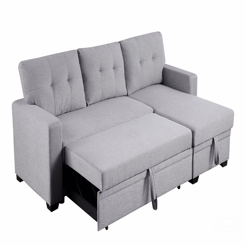 Canapé modulaire convertible rembourré avec méridienne coulissante, Orienté à gauche (vu de face), Lin gris pâle