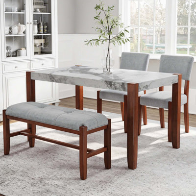 Ensemble de salle à manger 4 pièces peu encombrant avec table d'appoint en marbre et sièges rembourrés