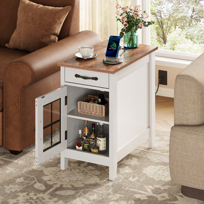 Analiesa End Table With Charging Station and Storage, Narrow End Table, Nightstand With USB Ports And Outlets, Side Table For Bedroom, Living Room
