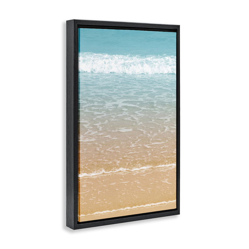 Toile flottante encadrée Clear Waters Shore par Nataly White, H 31 po x l 21 po, Cadre flottant noir de jais