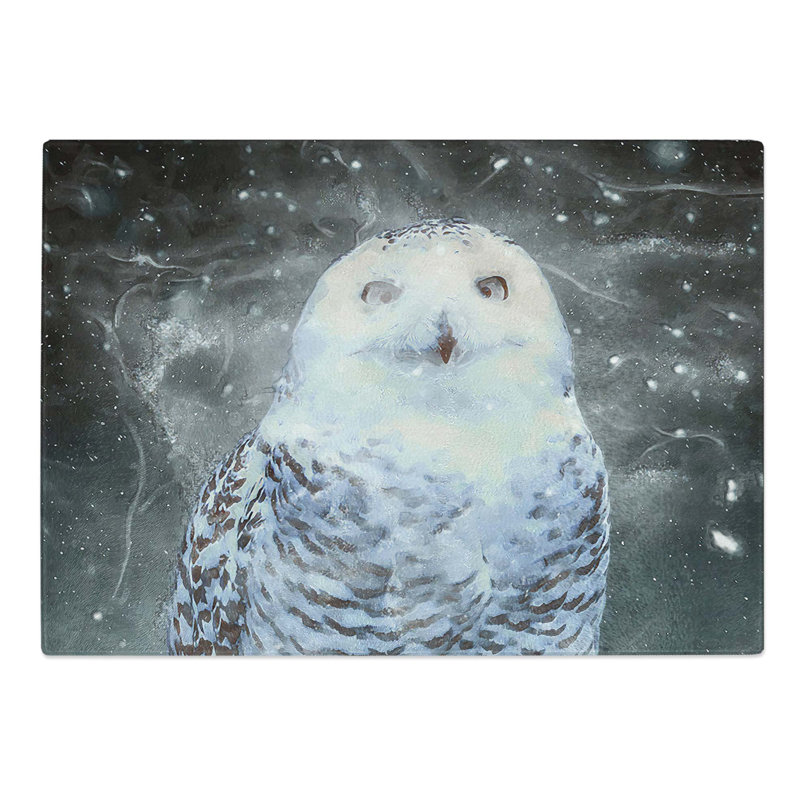 Tempered Glass Snowy Owl on a Perch Chopping Board, 39 cm W x 28.5 cm L
