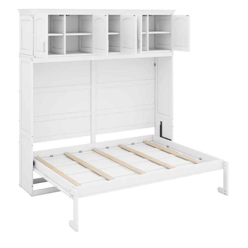 Grand lit escamotable avec armoires supérieures, Grand, Blanc