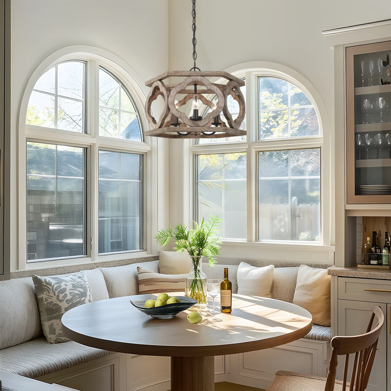 Luther 4-Light Dimmable Wood and Metal Geometric Chandelier 