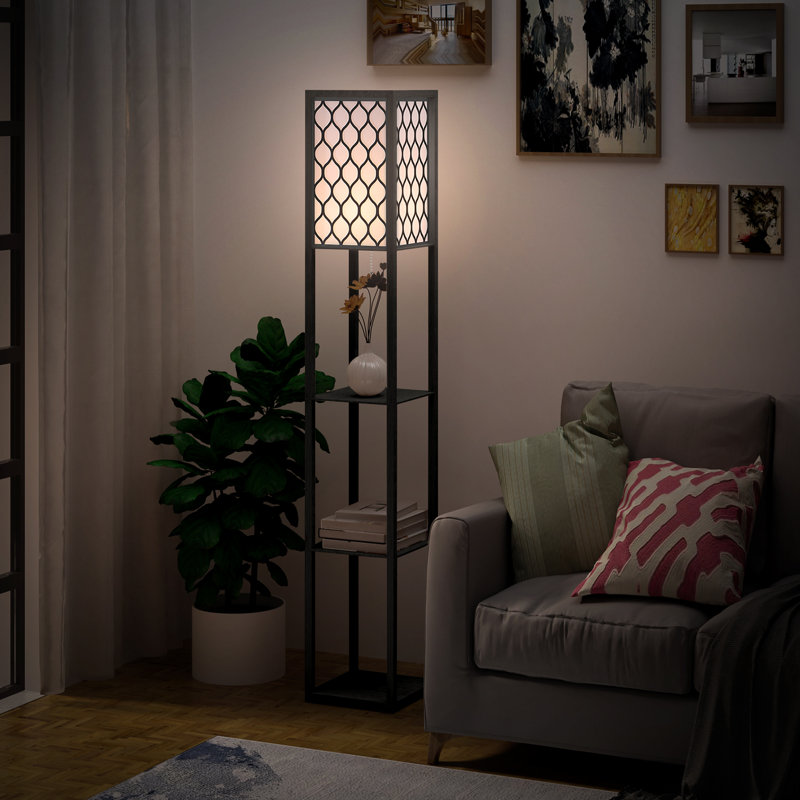Whitnash Floor Lamp with Shelves Tall Standing Lamp Single Light Black