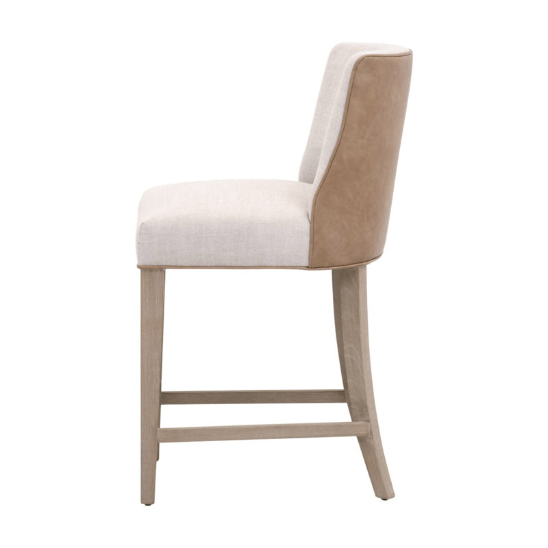 Natural Gray Ash Wood and Linen Counter Stool