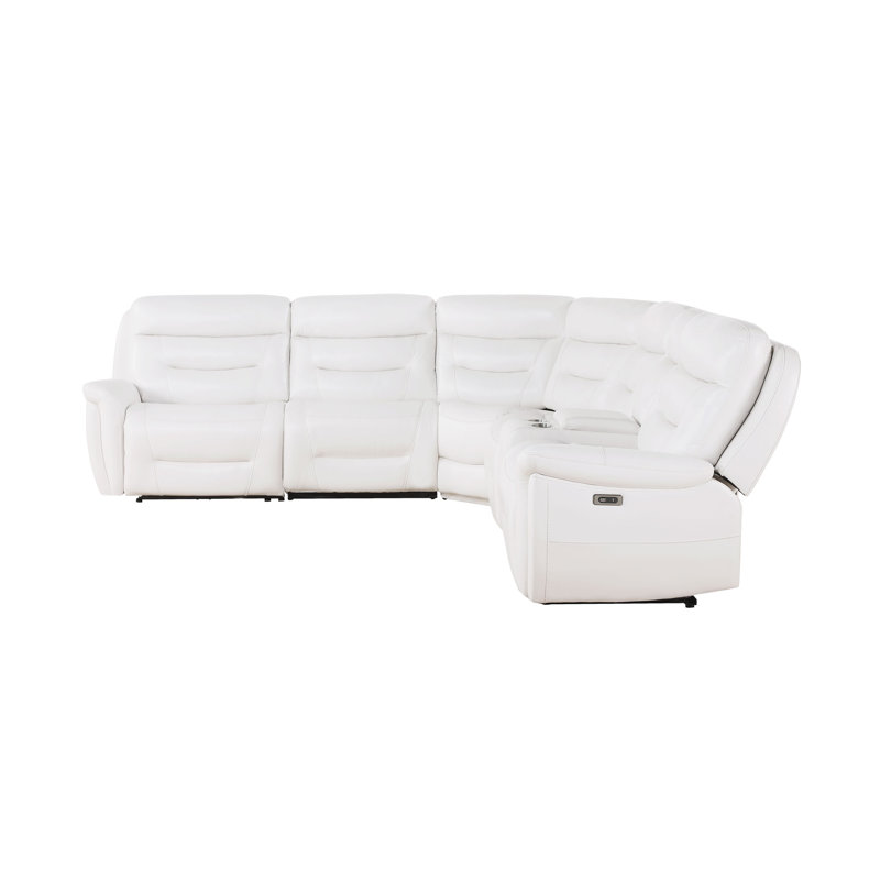 White Faux Leather Sleeper Sectional with Cup Holder and Ottoman