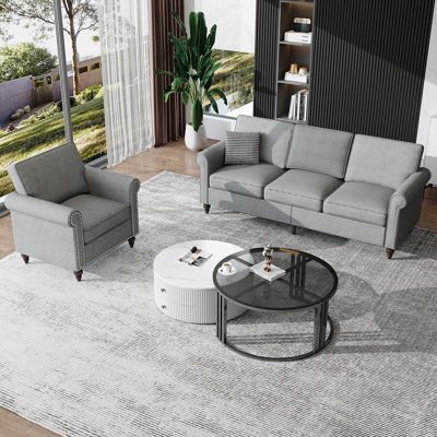 76" Linen 3+1 Sectional Sofa 2 Piece Deep Seats Couch