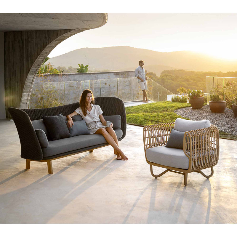 Nest Patio Chair with Cushions, Light Gray, Natural