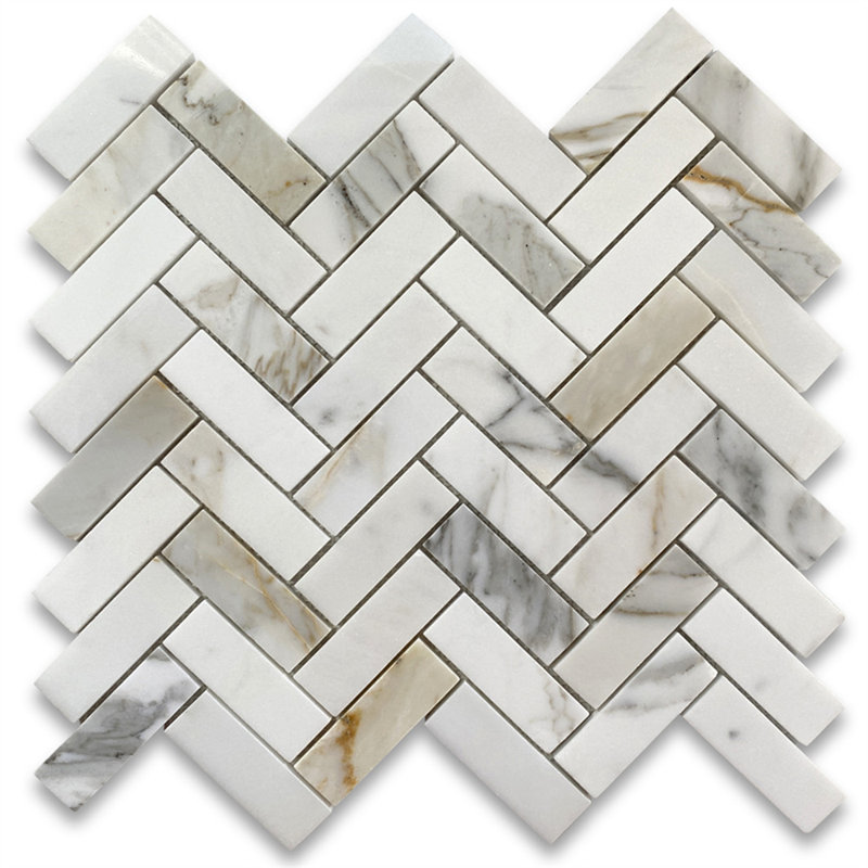 Carreau de mosaïque en marbre 13 po x 12 po Calacatta, Blanc / gris