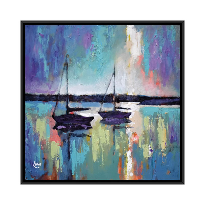 Light Breaking Through The Clouds by Kip Decker - Painting, 18" H x 18" W x 1.5" D, Black Framed Canvas, No Mat