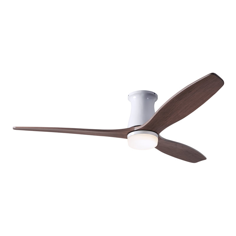 Arbor LED Flush Mount Ceiling Fan, Gloss White, Wall Control, Mahogany