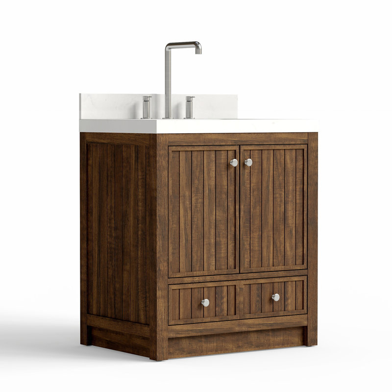 30" Single Bathroom Vanity With 2-door Cabinet, Drawer, Quartz Top, Vintage Sepia